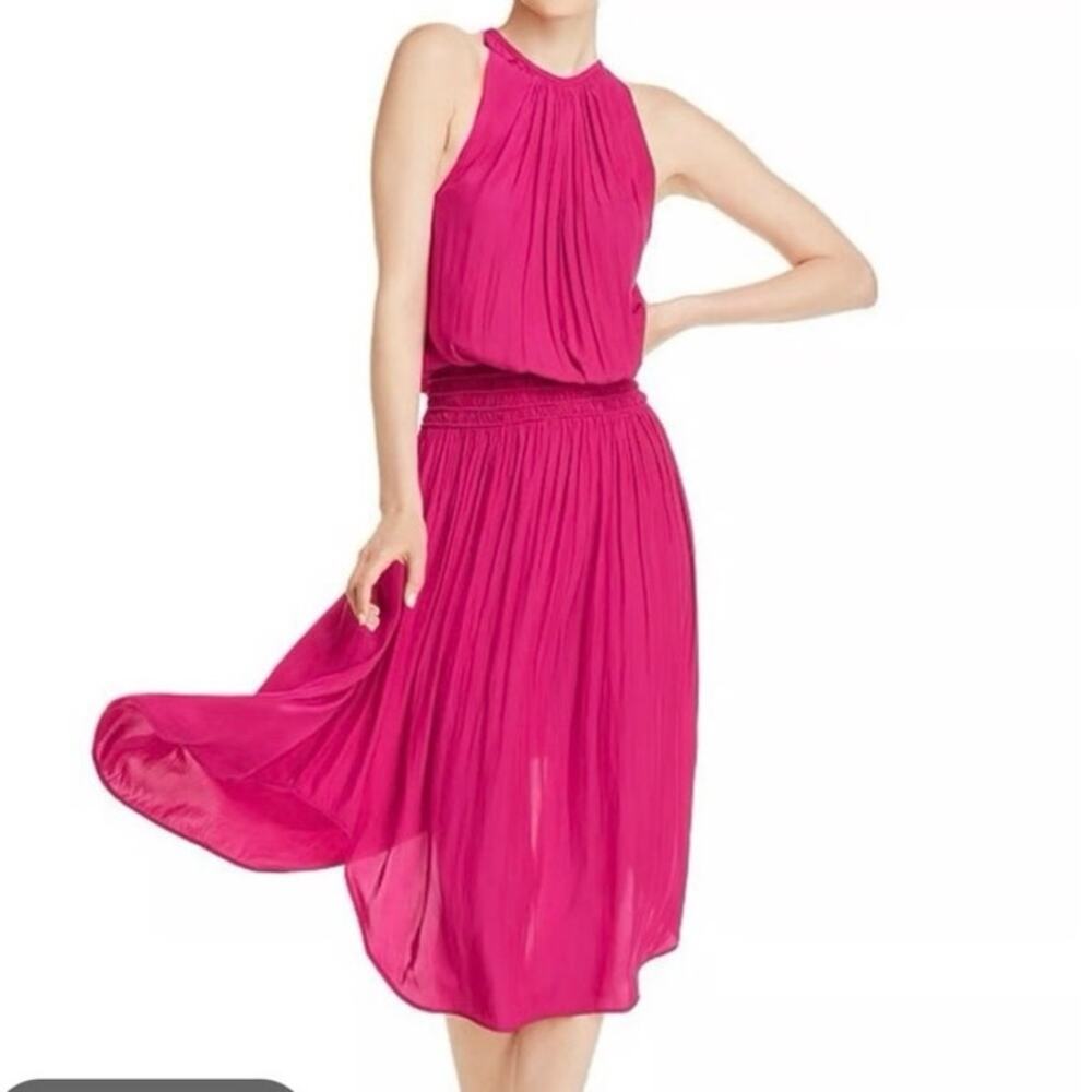 Ramy Brook Audrey Smocked Waist Sleeveless Midi Dress Fuchsia Pink Women’s MED